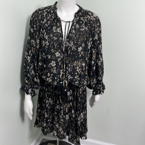 ZARA Black Mini Floral Printed Dress Size Medium - Picture 5 of 10